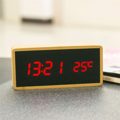 Wholesale bamboo clock alarm clock rectangle long style bamboo clock fashion real bamboo material with mirror face