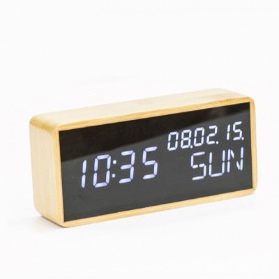 wholesale engrave wood clock Eco friendly Handmade alarm clock bamboo digital wooden clock with temperature and date